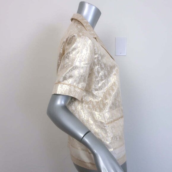 Christian Dior Chez Moi Short Sleeve Pajama Shirt Gold Metallic Size US 4 - Picture 3 of 6